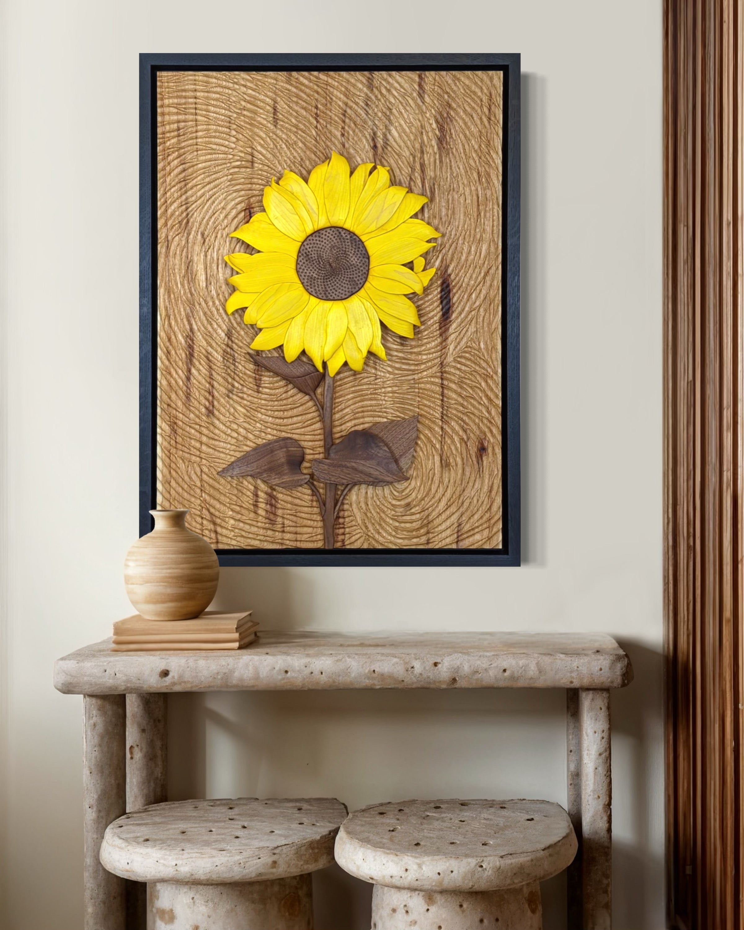 Handcrafted Starry Night Sunflower Artwork | Nature-Inspired Wood